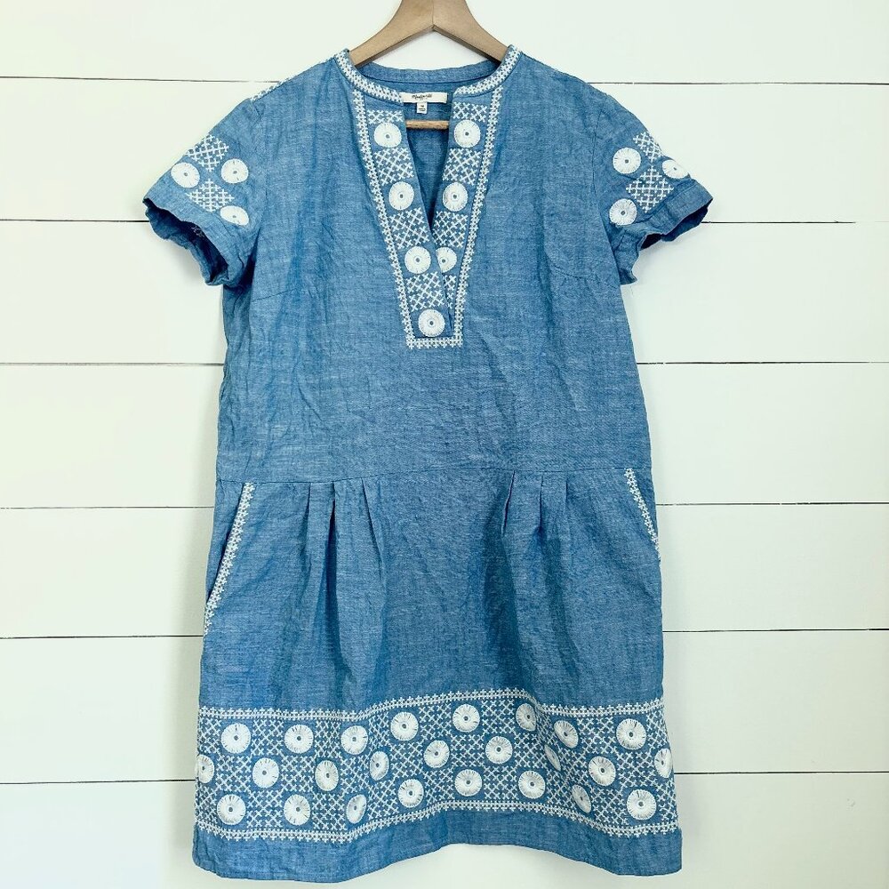 Madewell Denim Blue Maxi Dress with White Embroidery